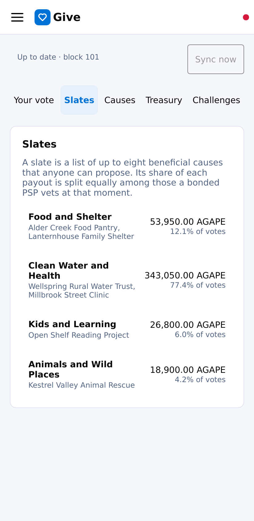 The same slates on an Android phone, with the causes in each.